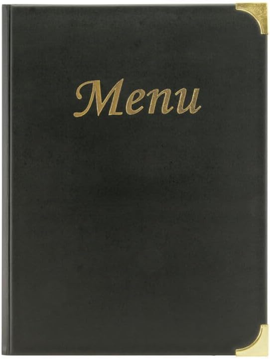 Securit Premium Faux Leather A4 Menu Holder - 8 Pages to View Sleek Display Folder for Food & Drinks - Perfect for Restaurants, Cafe or Bar (Black)