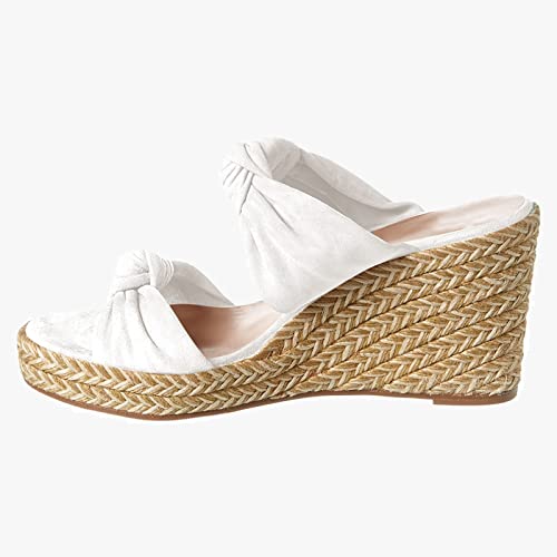 Womens Slip On Espadrilles Wedge Sandals Slides Platform Bow High Heeled Open Toe Summer Dress Mules Shoes #TOP3
