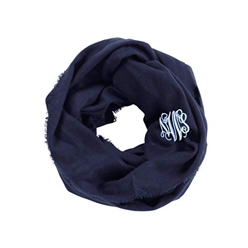 Custom Personalized Monogram Available Wide Soft Infinity Soft Scarf Loop Circle Eternity (Monogrammed Navy)