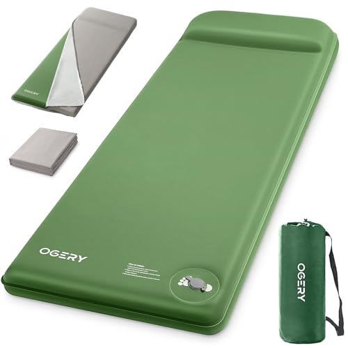 OGERY-Outdoors OGERY Self-Inflating Sleeping Pad, 3" Memory Foam Camping Mattress Gray-Green
