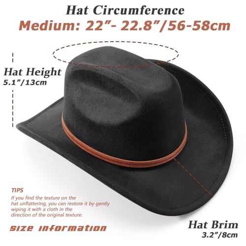 Image of DRESHOW Cowboy Hat for Women and Men Wide Brim Western Cowboy Cowgirl Hat with Belt Buckle Unisex Rolled up Caps