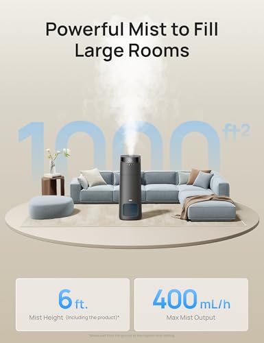 Image of DREO 16L Smart Humidifier Large Room 1000 ft, 130H Runtime, 30dB, Top Fill | Auto Mode, Remote /Touch /Voice & APP Control, Clean Tank Technology, RGB Light, Cool Mist Humidifiers 755S for Bedroom, Grey