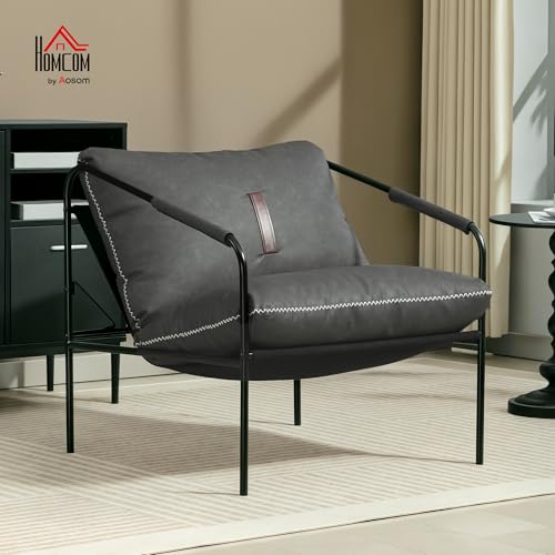 Miniatura 2 de Homcom Butaca De Salón Moderna, Sillón De Lectura Tapizado En Cuero Sintético, Fundas De Cojines Extraíbles, Acolchado Grueso, Patas De Metal, Para Dormitorio, Oficina, Gris Carbón