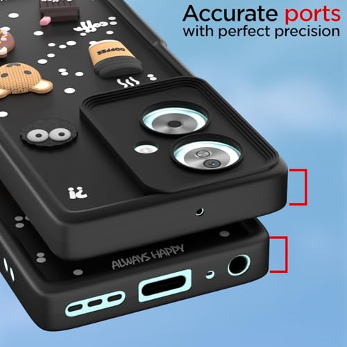 Image of Pikkme Back Cover for Oppo A79 5G | Cute Fun Cartoon 3D Bear Silicone Full Body Protection Bumper Case (Black)