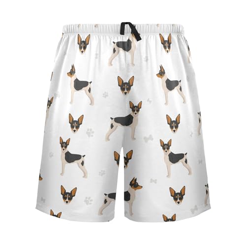 Pigsaly Pajama Shorts Rat Terrier Dog Men's Pajama Bottoms Funny Black Puppy Sleep Pajama Drawstring Shorts XL