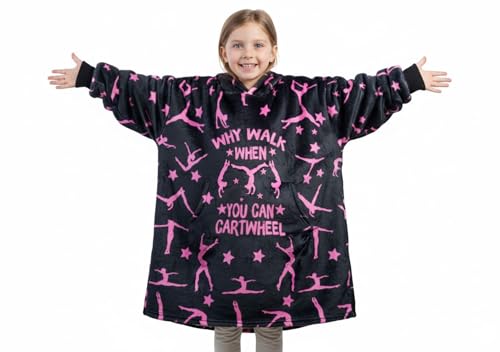 Huglanket Gymnastics Gifts for Girls Wearable Flannel Blanket Hoodie Oversized Hooded Sweatshirt One Size Black