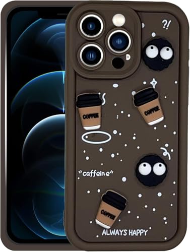 Image of GoldKart Back Case Cover Compatible for iPhone 12 Pro Max | Cute Fun Cartoon 3D Ball Coffee Silicone Case | Full Body Protection Back Cover for iPhone 12 Pro Max - Brown