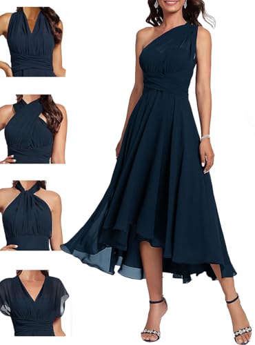 A Line Mother of Bride Dresses Infinity High Low Bridesmaid Dress Chiffon Wedding Guest Dress Tea Length3