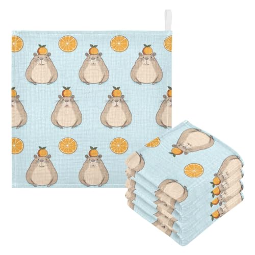 vvfelixl Simple Water Rat with Orange Baby Burp Cloths Baby Muslin Washcloths for Boys Girls Cotton Babys Face Towel for Newborn Infants Soft and Absorbent 11.8 X 11.8 in, 5 Pack3