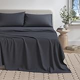 Great Bay Home Cotton Jersey Knit Queen Sheet Set - Ultra-Soft, Stretchy, Heathered Melange Bed Sheets - Cozy, Soft T-Shirt Sheet & Pillowcase Set (Navy)