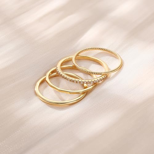 milacolato 14k gold plated 13mm thin stackable rings for women - minimalist non tarnish half cubic zirconia band rings - dainty trendy statement stacking rings set size 5-10