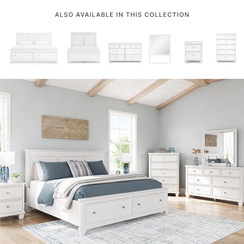 Image of Signature Design by Ashley California King Bed Frame with Storage, White | Hardwood solids and MDF, 2 footboard drawers, Roll slats included, White painted finish, Fortman Series