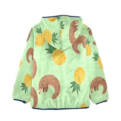 Pangolins and Pineapples on Green Toddler Fleece Jacket Girl Boys Hooded Fleece Jacket Coat Warm Outwear Zip-up 3-10T2