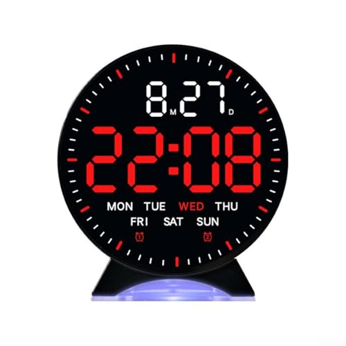 Sumsoctober Reloj despertador con visualización electrónica de hora, fecha y día, segunda mano, alarmas duales, tres niveles de brillo, detección automática de luz y función de modo de suspensión (J)