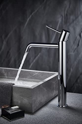 Mice Collection BDM039-3 Mitigeur monocommande pour lavabo, bec haut en laiton, robinet de salle de bain chromé – vue 3