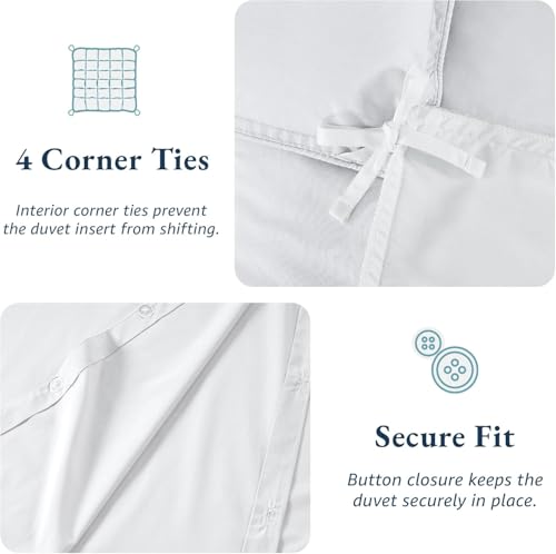 Image of LANE LINEN Organic Cotton Single Duvet Cover Set, White 2-Piece Set (1 Duvet Cover, 1 Pillow Sham), Pure Organic Long Staple Cotton, Breathable, Button Closure Comforter Cover