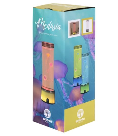 SIGNES GRIMALT Lampe LED Méduse 28 cm – Effet Aquarium Lumineux Multicolore – Recharge USB – Base Métal & Cylindre Verre