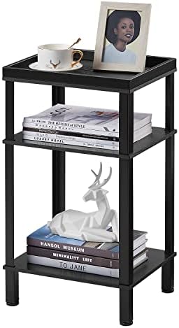 ZEXVIDA Side Table for Small Spaces,3 Tier End Table with Storage Shelf, Small Narrow Thin End Table Bedside Table,Nightstand for Hallway,Living Room, Bedroom, Office,Black