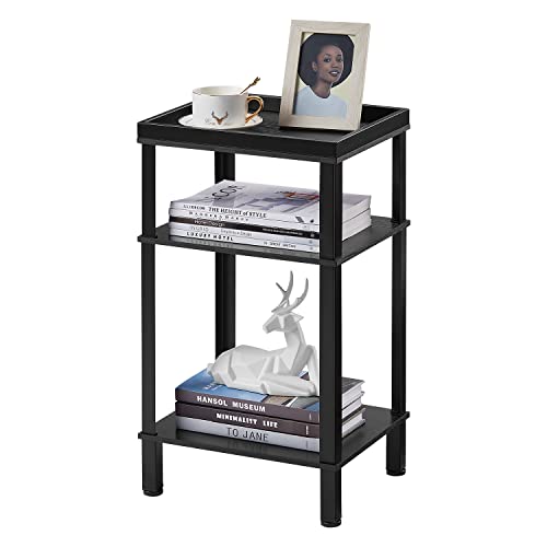 ZEXVIDA Side Table for Small Spaces,3 Tier End Table with Metal Tabletop Tray Storage Shelf, Small...