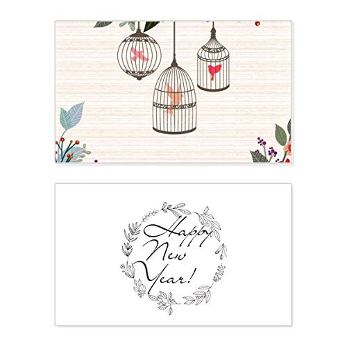 Tarjeta de Año Nuevo con estante de jaula de flores para mensajes de bendición