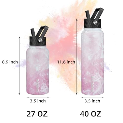 Image of BJPKPK Insulated Water Bottles with Straw Lid, 40oz Stainless Steel Water Bottles with 3 Lids, BPA Free Leakproof Thermo, Tumblers, Cups for Sports, Gym- Blossom