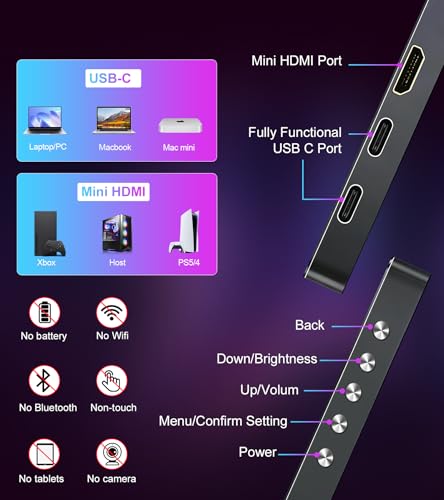 Image of 4K Portable Monitor 15.6 inch 3840x2400 UHD USB-C HDMI 100%NTSC 1500:1 Display | 100% Adobe RGB IPS Computer Gaming HDR Monitor w /Speakers & Kickstand for Laptop Xbox PS5 Switch PC Phone
