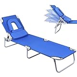 FirstE Folding Beach Lounge Chair, Portable Chaise Lounge Chair with 4-Position Adjustable,...