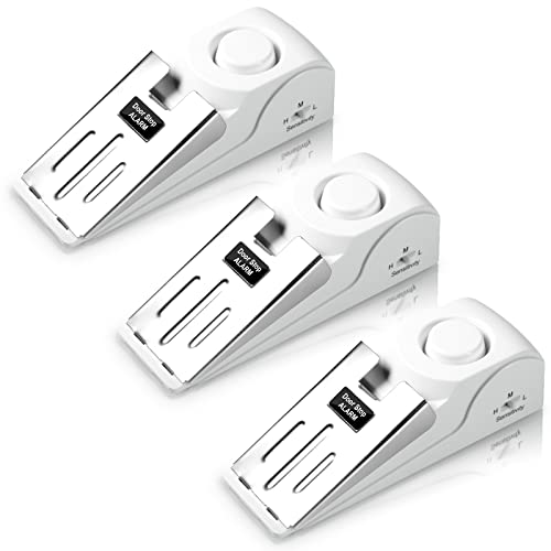 Cale Bloque Porte Alarme, Arrêts de Portes Caoutchouc sans Fil 120dB, 3 Sensibilités Réglables Système d'alarme Anti-vol avec Antidérapant pour la Maison