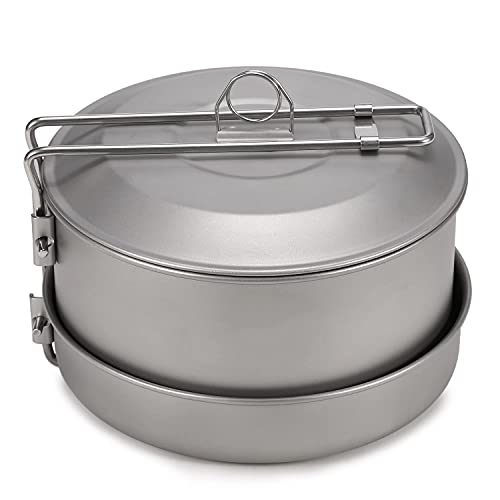 Camping Cookware Set Titanium Pot and Fry Pan Set with Lid and Foldable Handles for Outdoor Camping Hiking Backpacking Picnic