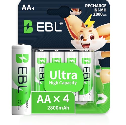EBL Piles Rechargeables AA 2800mAh 1.2V Ni-Mh, R6/ AA Batteries Nouvel Emballage, Lot de 4 Unités