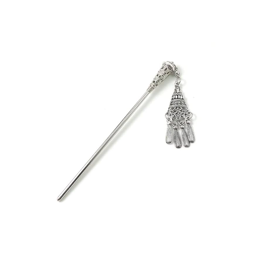 アンティーク　シルバー　簪かんざし かんざし 梅レリーフとチェーンタッセル シルバー ボタニカル 花