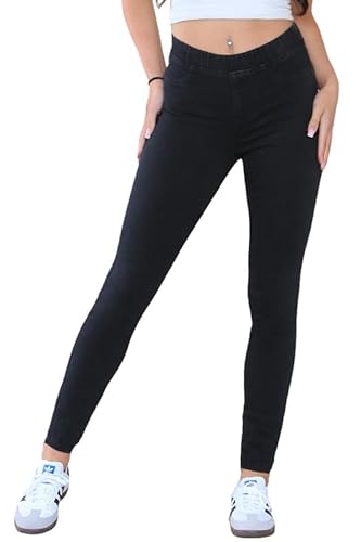 Image of Ex High Street Brand Pull On Jeans - Women's UK 8-22, High Waisted, Stretchy Skinny Denim Jeggings - Black