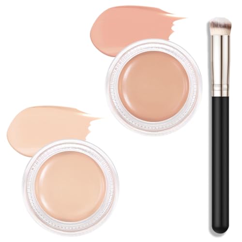 Kaely 2Pcs Pot Concealer Full Coverage Set, Under Eye Brightener Color Correcting Concealer for Dark Circles, Waterproof Foundation Face Makeup Brush Kit, Eye Ring Corrector de ojeras, 04+05