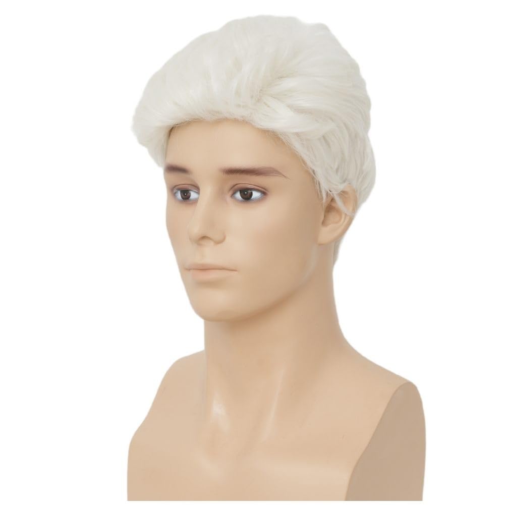 Siudus Mens White Short Wig Natural Layered Old Men Synthetic Fiber Daily Cosplay Hair Wig, 21-23 inches - Image 3