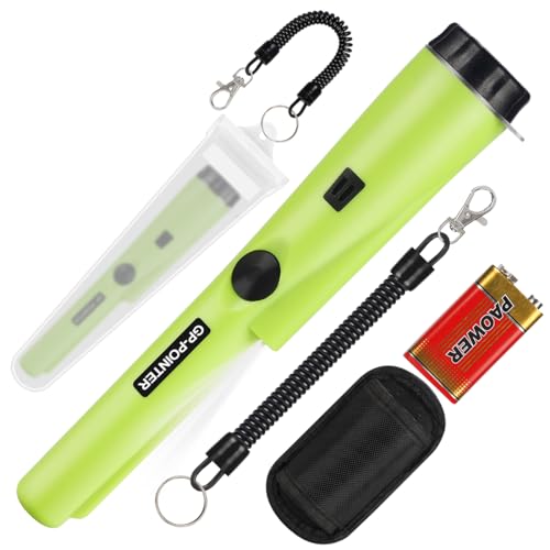 BBjinronjy Detector de Metales Pinpointer para detección de Metales, Caza de Tesoros, búsqueda de 360°, sonda buscador de Tesoros de Oro con cinturón, Funda, LED (Verde Claro)