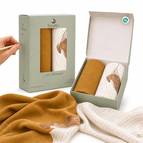 Bavella - 2er Set XXL Musselin Baby Decke & Tuch (ÖKO-TEX...
