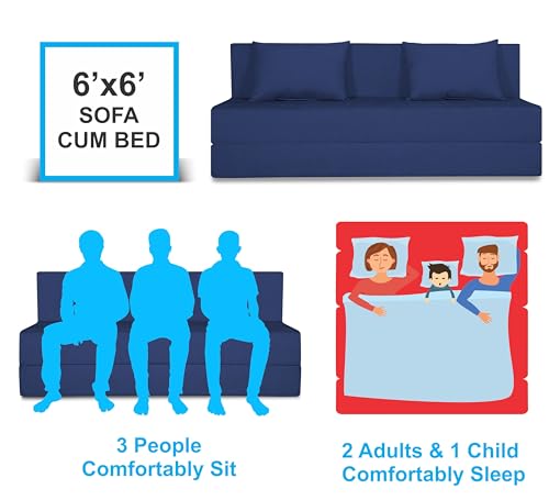 Image of Adorn India Easy 4 Seater Sofa Cum Bed (Alyn Pattern) Size 6' X 6' Ft (Blue Color) (1 Year Warranty)