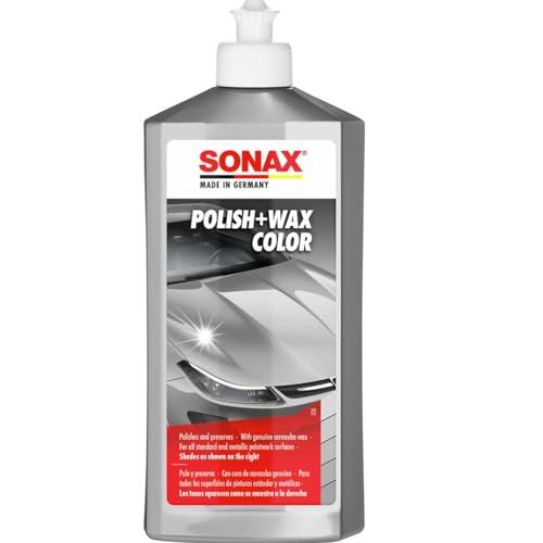 SONAX Polish+Wax Color NanoPro Gris (500 ml) pulimento de fuerza media con pigmentos grises y cera. Para brillo intenso | N.° 02963000-544