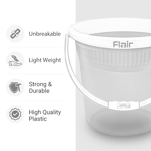 Image of FLAIR Estella Crystal 8 LTR Clear Set of 2 I Plastic Bathroom Bucket | Strong and Durable Water Storage Bucket | Sturdy and Easy Grip Handle | Ideal for Bathing and Everyday Use
