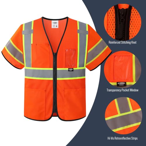 Image of JKSafety Safety Vest for men women Hi Vis Vest with Pockets and Zipper High Visibility Meet ANSI Standard（BX310