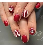 Christmas Red Press on Nails Short Squoval Fake Nails Winter Xmas Press on Nails Snowflake False ...