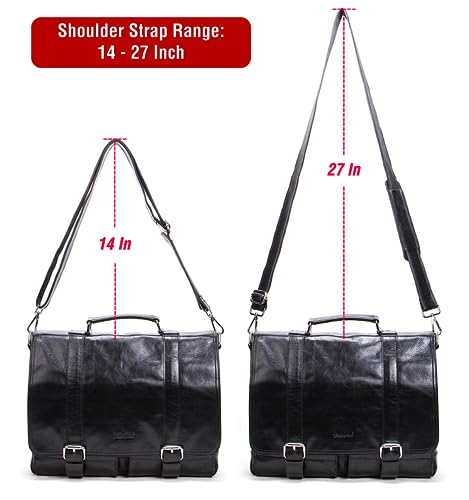 Image of Top Grain Leather 14.2 inch Laptop Briefcase Crossbody Handbag, Vintage Design & Multi Pockets, Fits to MacBook Pro /Air 14 inch /13.3 inch /13.6 inch 2021 2022 M1 Pro /M1 Max & A4 /A5 Paper, Coffee 14.2 Inch