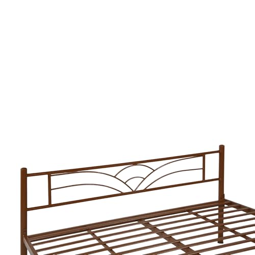 Image of Zyra Metal King Size Bed Without Storage | Wrought Iron Double Bed with Headboard & Footboard | Sturdy Powder Coated Platform Bed King Size Cot for BedroomLivingRoom Brown (75x72)