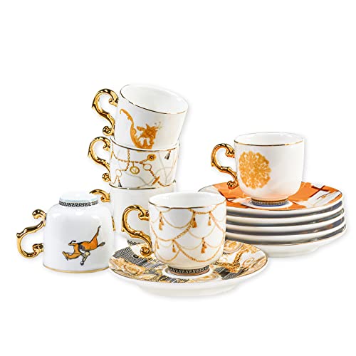 ACMLIFE Tea Cups Set of 6 Coffee Cup Sets,Espresso Mug,Turkish Coffee Cup,Porcelain Tea Set,White Tea Cup Set,Coffee Cup Ceramic Tea Cup and Saucer Tea Sets for Women and Gift Box