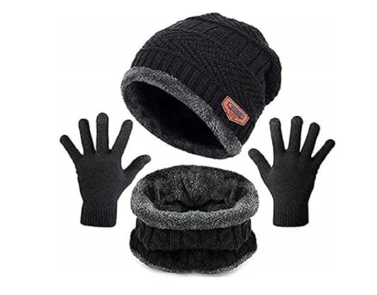 Winter Warm Set for Men & Women – Black Woolen Cap, Gloves, Sleeves & Socks | Ultra Soft, Stretchable & Thermal Knit Winter Accessories for Outdoor Comfort & Style (Black Cap Set + Gloves)-image-13