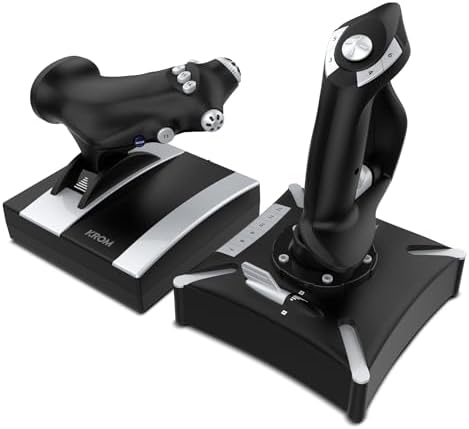 KROM K-FLIGHT -Joystick set, Vluchtsimulator joystick set, Gashendel/stuurknuppel, interne vibratiemodus, Kunststof grip voor betere grip, 2-assig, 2 POV, 16 knoppen, PC, PS4, PS5, Xbox One, Zwart