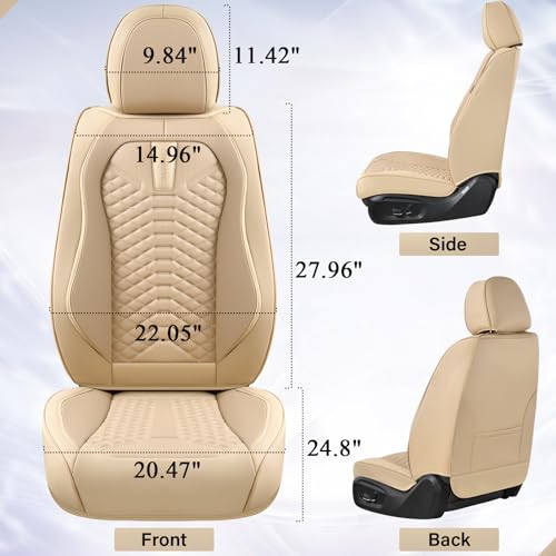 Image of Coverado Front Seat Covers, 2 Pieces Universal Seat Cover for Cars, Breathable Nappa Leather Waterproof Car Seat Cover, Car Seat Protector, Driver Seat Cover, Auto Seat Covers Fit for Cars, Beige