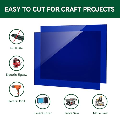 Image of Blue Acrylic Sheet 12 inch x 16 inch x 1 /8 inch, 2 Pack UU&FIL Glossy Translucent Colored Cast Plexiglass Sheets for Laser Cutting, DIY Display Projects, Wall Decor, Signs, Crafts, Easy to Cut and Engrave