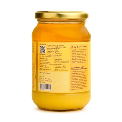 Image of Isha Life Pure A2 Desi Cow Ghee I Traditional Curd Churned I Grass-Fed & Free-Grazing Cows I Bilona Ghee | 500 ml