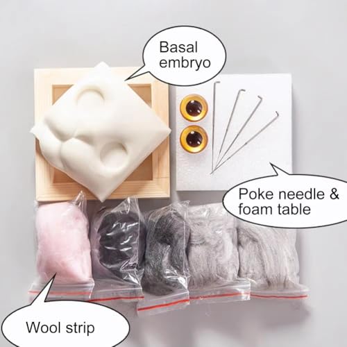 Ohulelks Cat Head Doll Strickset mit Fotorahmen-Anhängern und Formbasis Wollfilz Interaktives Heimwerkerbedarf B